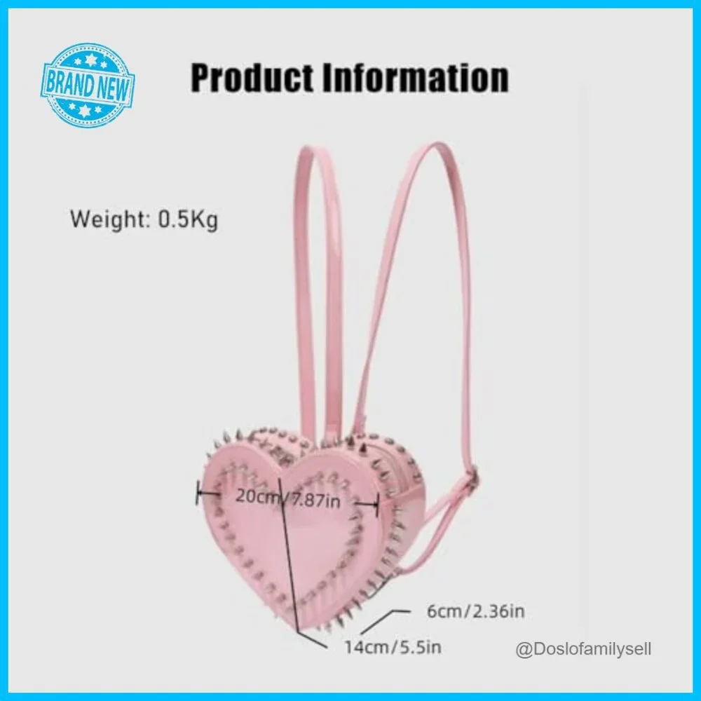 Heart Studded Backpack Punk Style Crossbody Purse Faux Leather Y2K Chic - Picture 7 of 7